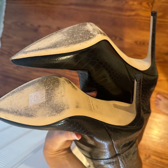 PARIS TEXAS 🇮🇹 WOMEN'S BLACK EMBOSSED CROCO STILETTO FASHION BOOTS - Picture 4 of 4